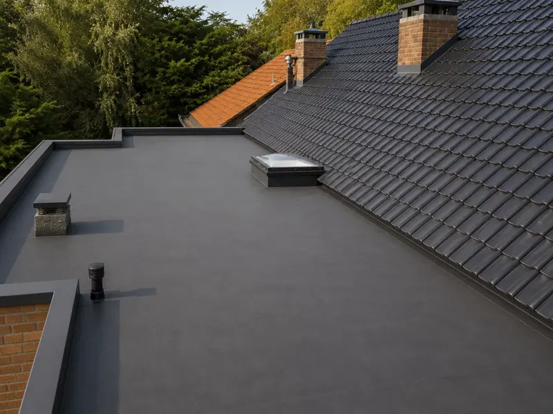 Jonction entre une toiture-terrasse et un versant en tuiles
